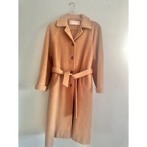 Vintage Evan Picone 100% Wool Trench Coat Camel Belted ILGWU Long Small 6 8